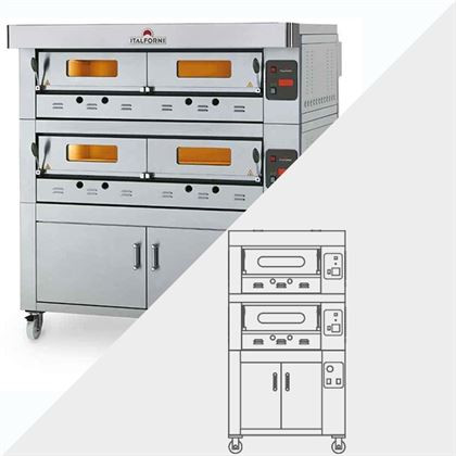 Cuptor pe vatra modular pentru pizza, patiserie, panificatie ITALFORNI model Eco Gas, gaz, cu dospitor, 2 camere, capacitate 2x 6 pizza