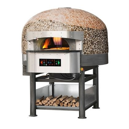 Cuptor pe vatra rotativ pentru pizza MF Italia model hybrid, pe lemne si gaz, cu suport, 1 camera, capacitate 6 pizza
