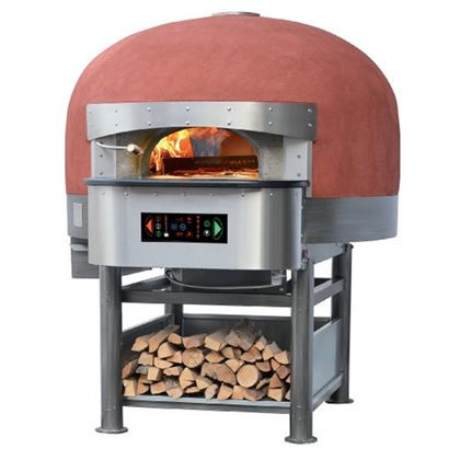 Cuptor pe vatra rotativ pentru pizza MF Italia model hybrid, pe lemne si gaz, cu suport, 1 camera, capacitate 8 pizza