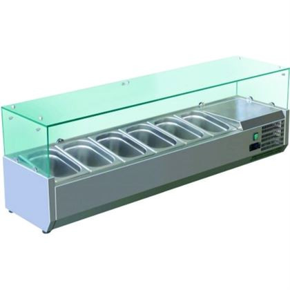 Vitrina frigorifica de banc, model Selection Inox, refrigerare statica, geam frontal drept, dimensiuni 1400x330x435 mm