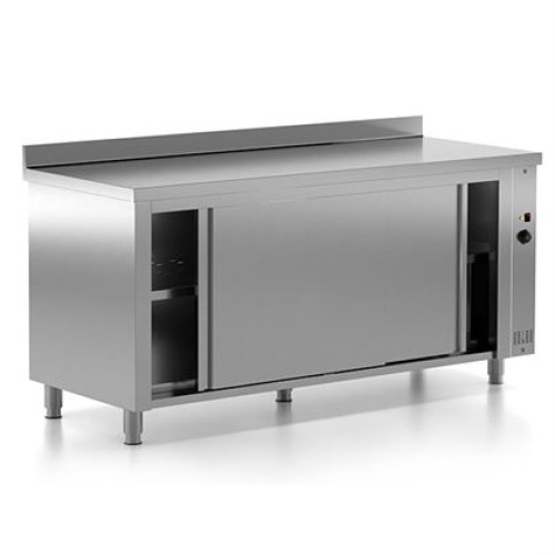 Masa calda inox, de lucru, tip dulap cu usi glisante, cu rebord, inox AISI304, dimensiuni 1800x700x880 mm