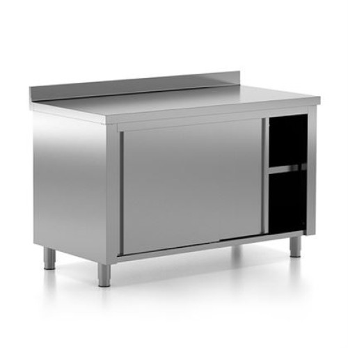 Masa inox de lucru, tip dulap cu usi glisante, cu rebord, inox AISI304, dimensiuni 1600x600x880 mm