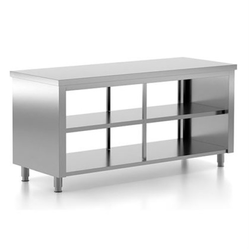 Masa inox de lucru, tip dulap deschis pe 2 laturi, inox AISI304, dimensiuni 1600x600x880 mm