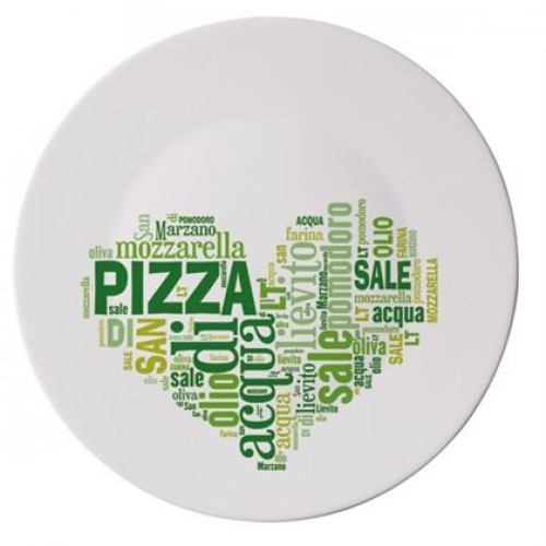 Farfurie pizza opal cu desen specific, dimensiuni diam 330x12 mm, Bormioli Rocco, colectia Ronda, I Love Pizza green